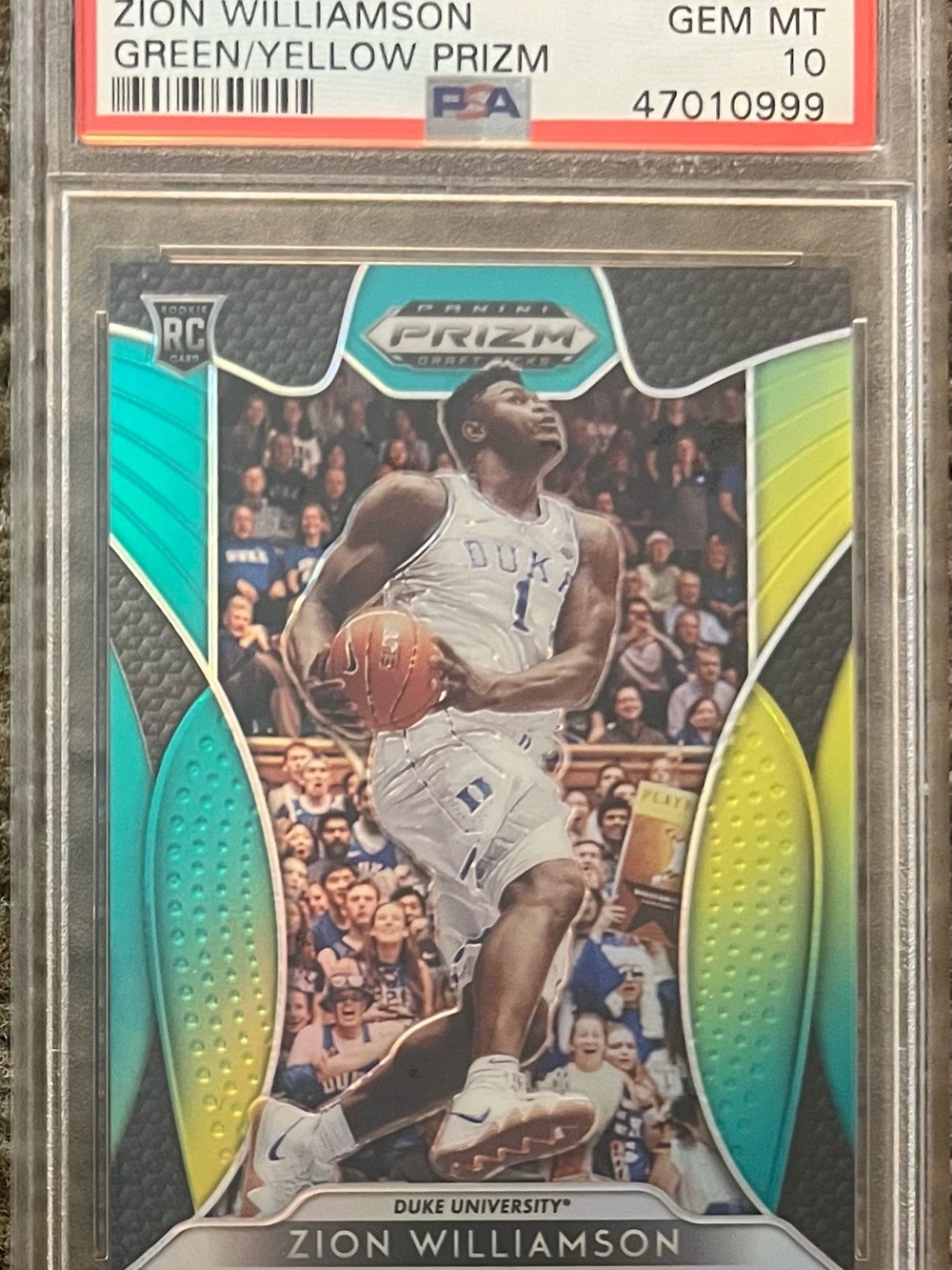 2019 Panini Prizm DP Zion Williamson RC Green Yellow Prizm PSA 10
